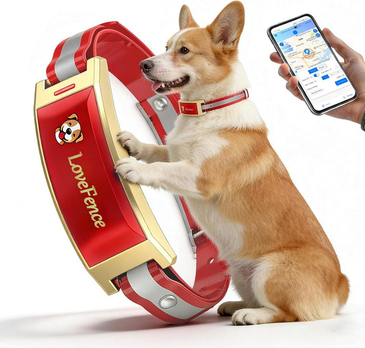 Wireless Electric GPS Dog Collar Fence for Medium/Large Dog: No Subscription Upgrade Pet Shock Barrier Containment System Yard Outdoor Perimeter,Stubborn Dog Train Bluetooth Collar for Dog Parent Red