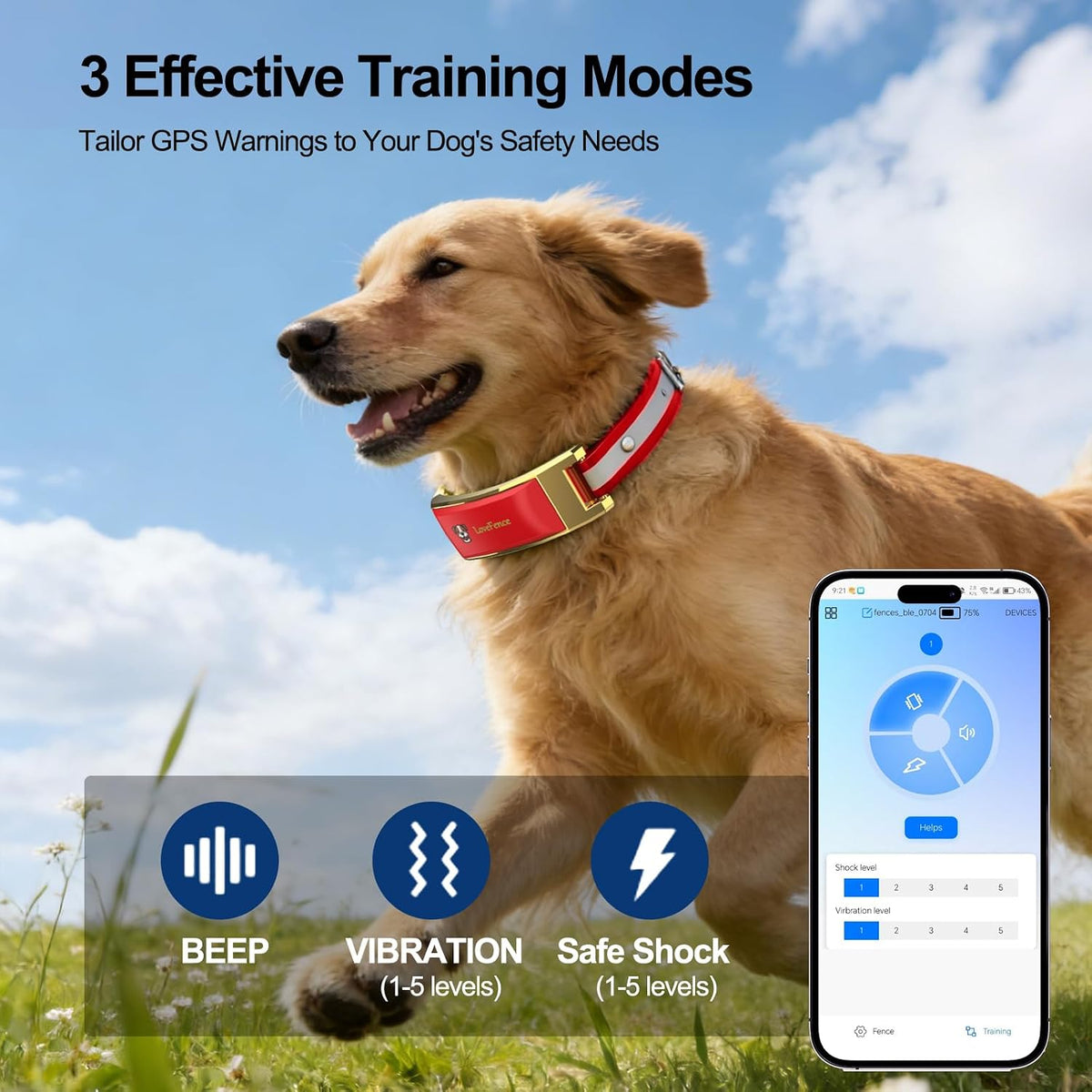 Wireless Electric GPS Dog Collar Fence for Medium/Large Dog: No Subscription Upgrade Pet Shock Barrier Containment System Yard Outdoor Perimeter,Stubborn Dog Train Bluetooth Collar for Dog Parent Red
