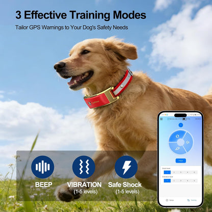 Wireless Electric GPS Dog Collar Fence for Medium/Large Dog: No Subscription Upgrade Pet Shock Barrier Containment System Yard Outdoor Perimeter,Stubborn Dog Train Bluetooth Collar for Dog Parent Red
