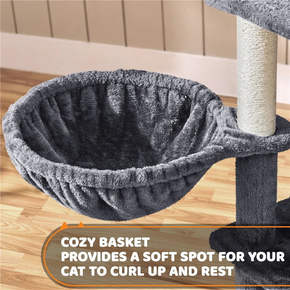 69In Large Cat Tree Tower with Condos & Scratching Board, Dark Gray