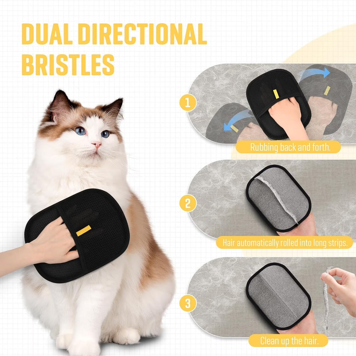 Pet Hair Remover Glove, Static Removal Gloves for Pet Hair, Reusable Double Sided Electrostatic Pet Hair Remover for Couch, Furniture, Carpet, Car Seat (2PCS)